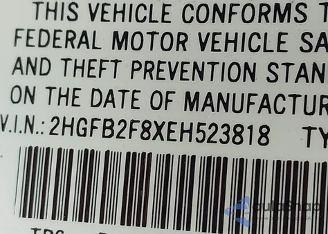 2014 Honda Civic Ex from USA, damaged, VIN 2HGFB2F8XEH523818